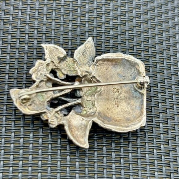 Sterling Silver Basket of Flowers Pin, James.H. Breakell, Newport, R.I., Signed - Picture 5 of 11